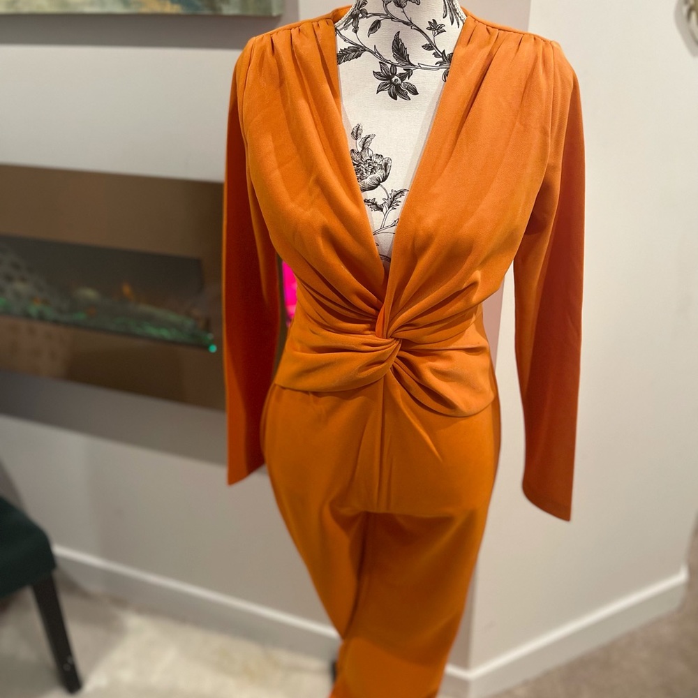 Orange Deep V Jumpsuit - Picture 5 of 6